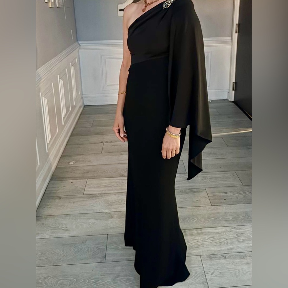 Vince Camuto Black Asymmetrical Embellished Gown
